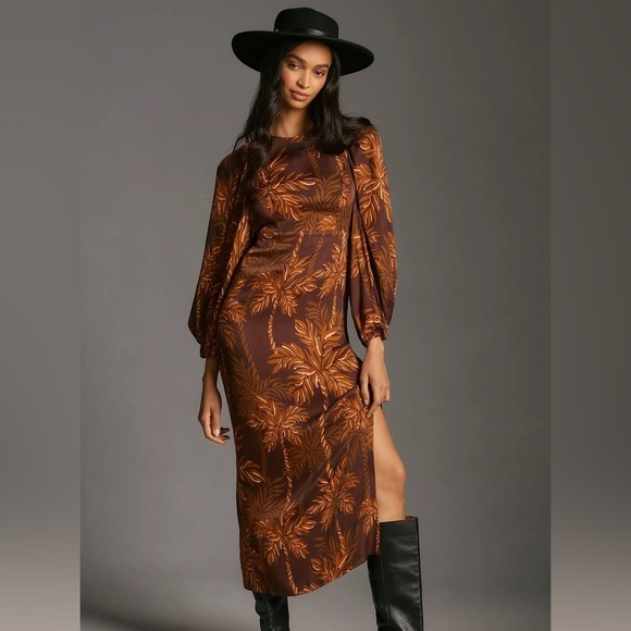 NWT Farm Rio Long-Sleeve Low-Back Printed Midi Dress - Picture 1 of 5